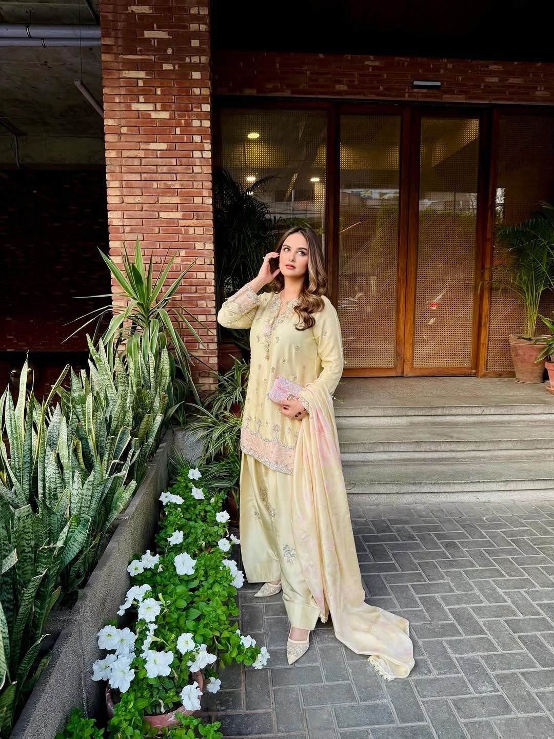 Embroidered satin farshi shalwar suit with dupatta set for women festive wear