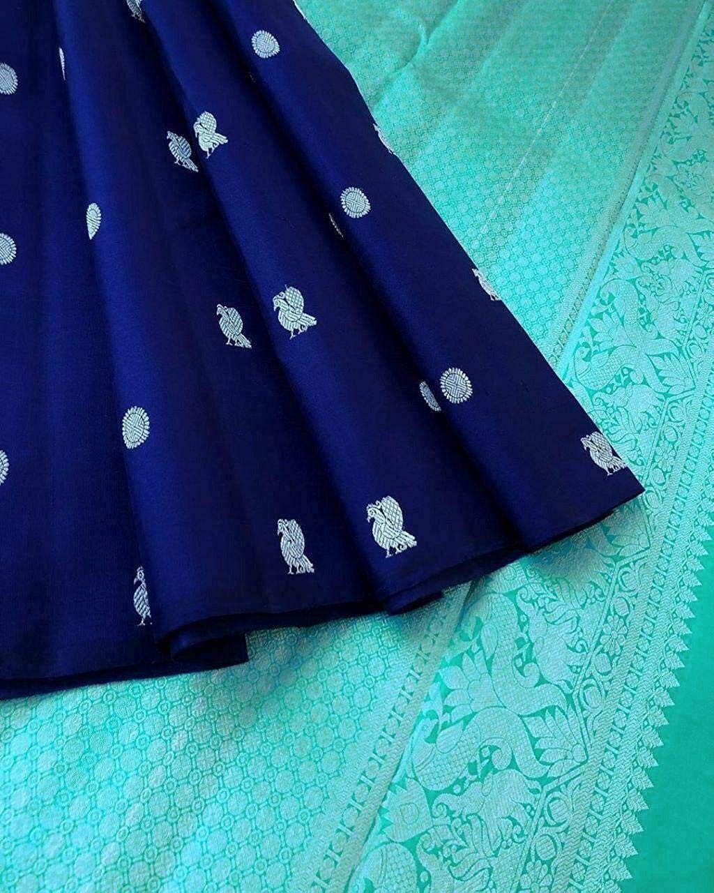 BLUE COLOR KANCHIPURAM Silk Banarasi Saree with Paithani Style,