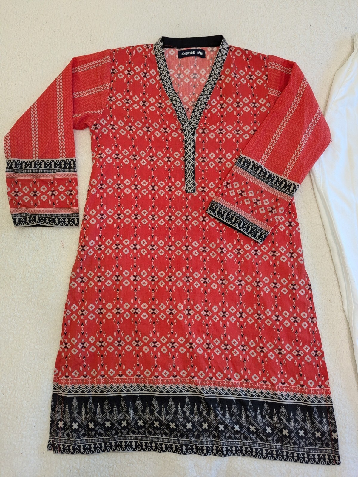 Pakistani Dress Shalwar Kameez Eid Girls Lawn Coral Pink White 9/10 8-10 Years