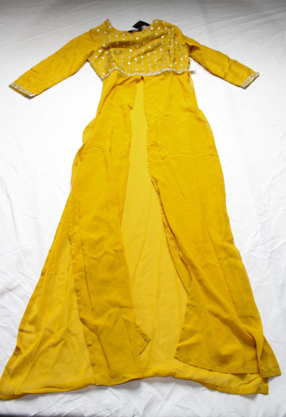 Indya Women’s Gotta Patti High Slit Kurta EH6 Mustard Yellow Size XS NWT