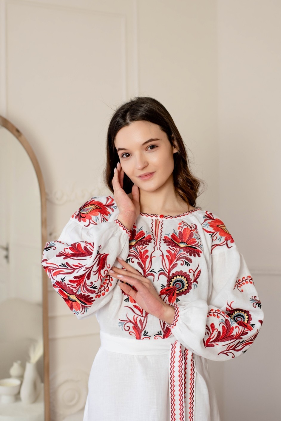 Ukrainian Vyshyvanka Linen Dress Floral Embroidered Maxi Boho Folk Clothing
