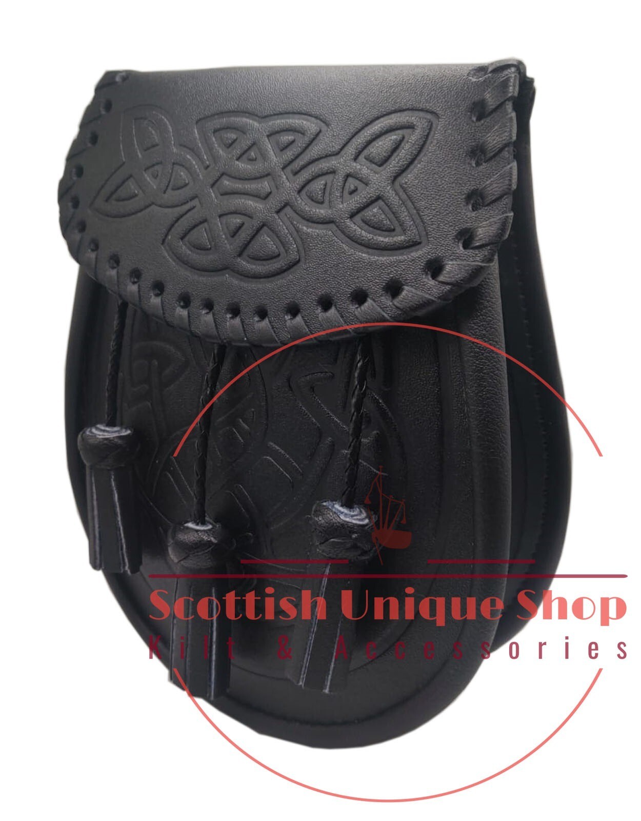Scottish Men Kilts Celtic Embossed Scottish Black Sporran With Chain And Belt