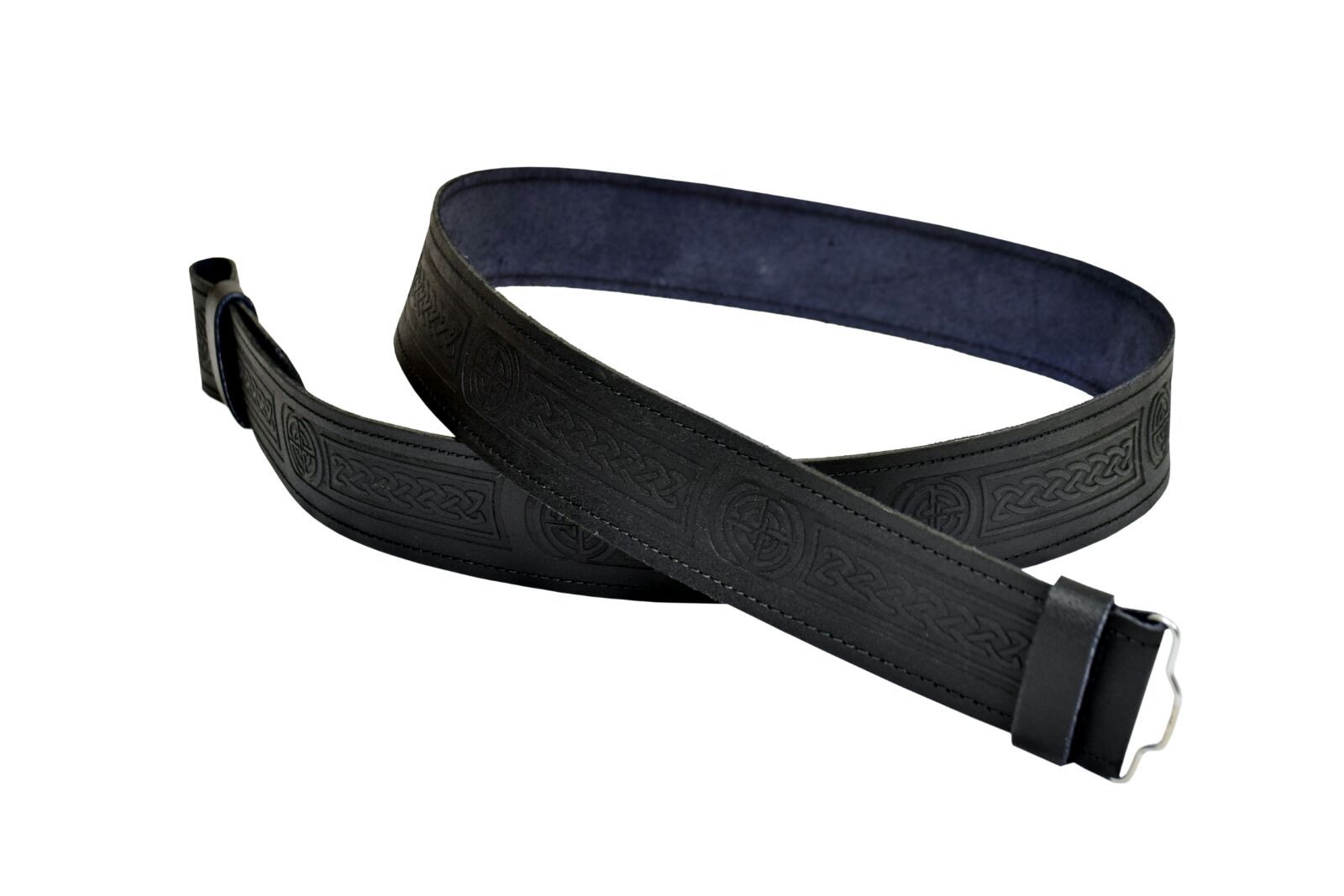 Leather Kilt Belt Adjustable size for Kilts Highland Black Embossed or Plain