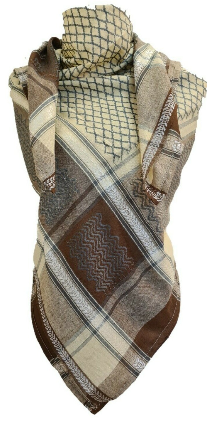 Silky Gold Brown Unisex Shemagh Head Scarf Neck Wrap Cotton Authentic Face Cover