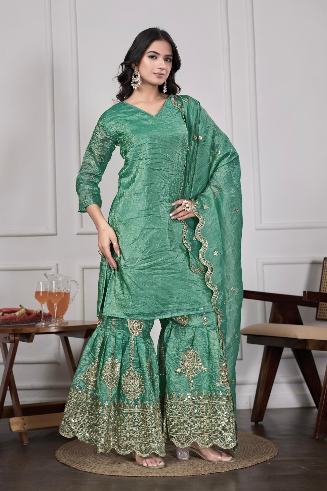WEDDING SHARARA GHARARA PLAZZO SUIT SEQUENCE READYMADE PUNJABI PLAZZO SUIT