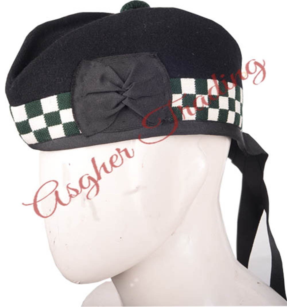 Scottish Handmade Military Traditional Kilt Cap – 100% Wool Glengarry Diced Hats