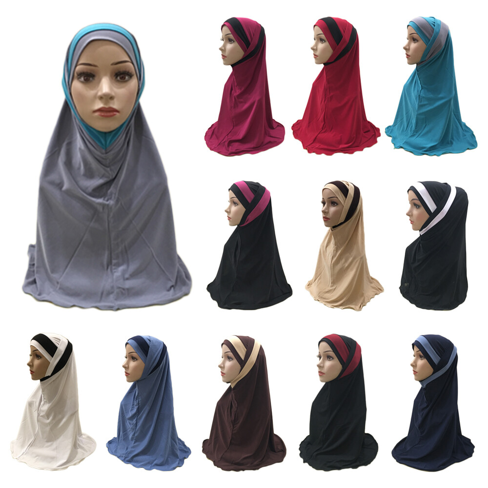 Two Piece Amira Muslim Women Prayer Headscarf Shawl Scarf Hijab Headwear Islamic