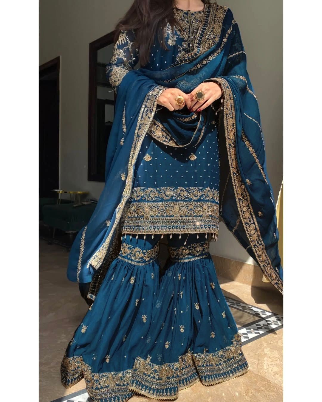 PUNJABI SHARARA PLAZZO KURTI PLAZZO SALWAR KAMEEZ SUIT WOMEN READY MADE DESIGNER