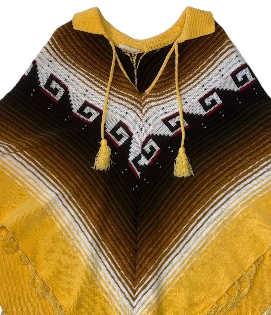 Vintage Inca Imports Fringe Poncho OSFA Handmade Ecuador Cloak Sweater Yellow