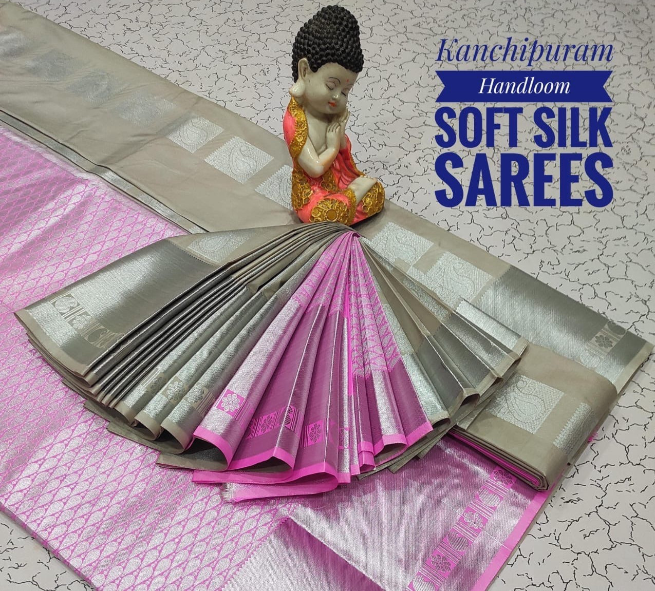 Kanchipuram Handloom Soft Silk Saree for Women Pink Green Blue Gold Red