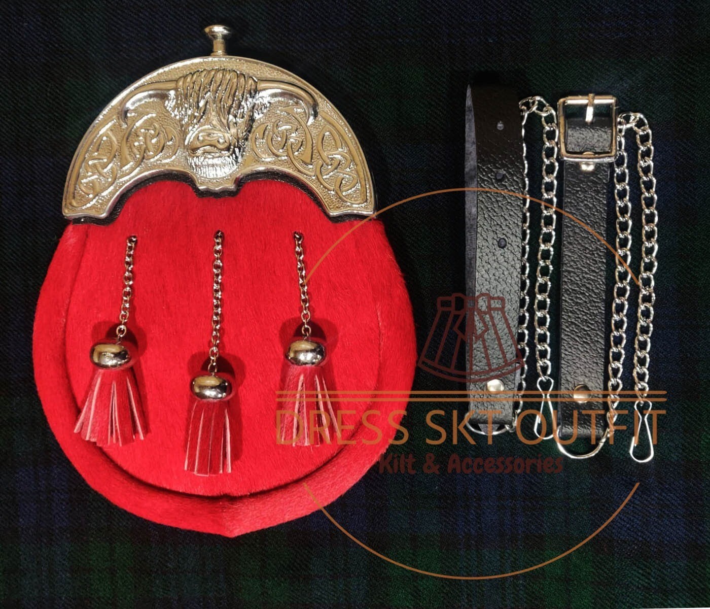 Highlander Cow Head Cantle kilt Sporran Scottish Full Dress Cow Skin SPORRAN