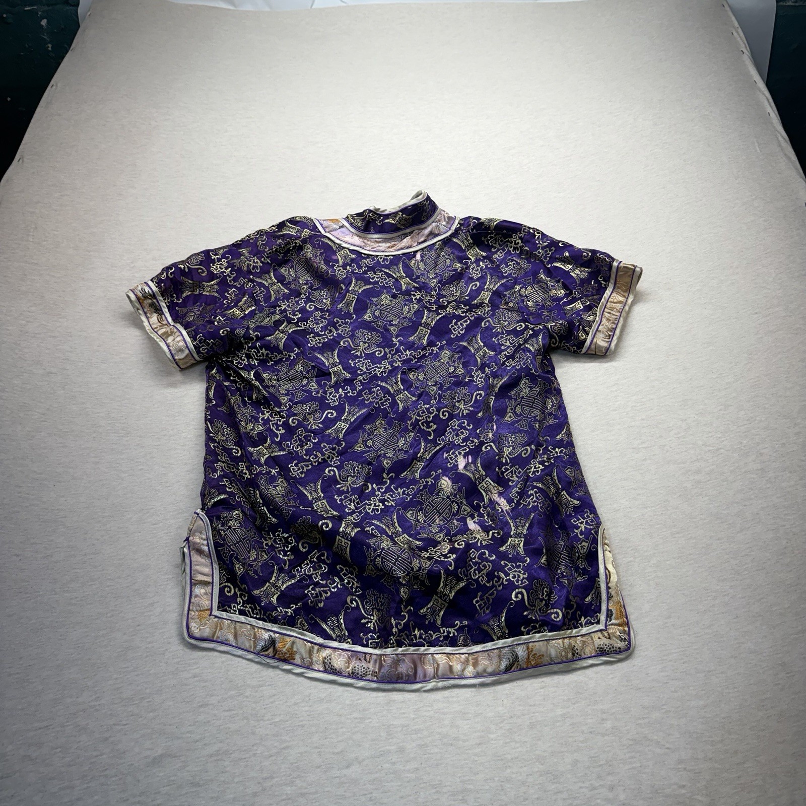 ORIENTAL Purple Gold Dragon Mandarin Collar Chinese shirt and pants M