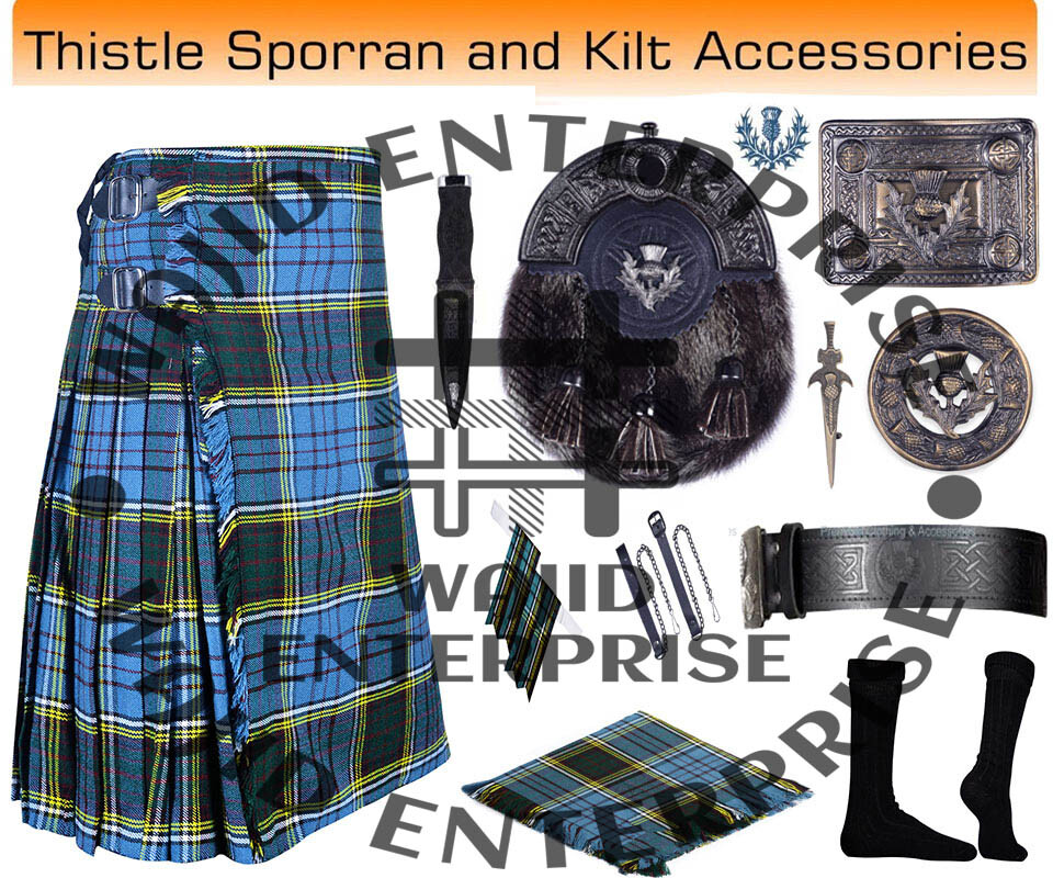 Scottish Handmade Anderson Tartan 8 yard Kilt & Accessories Package for Men’s