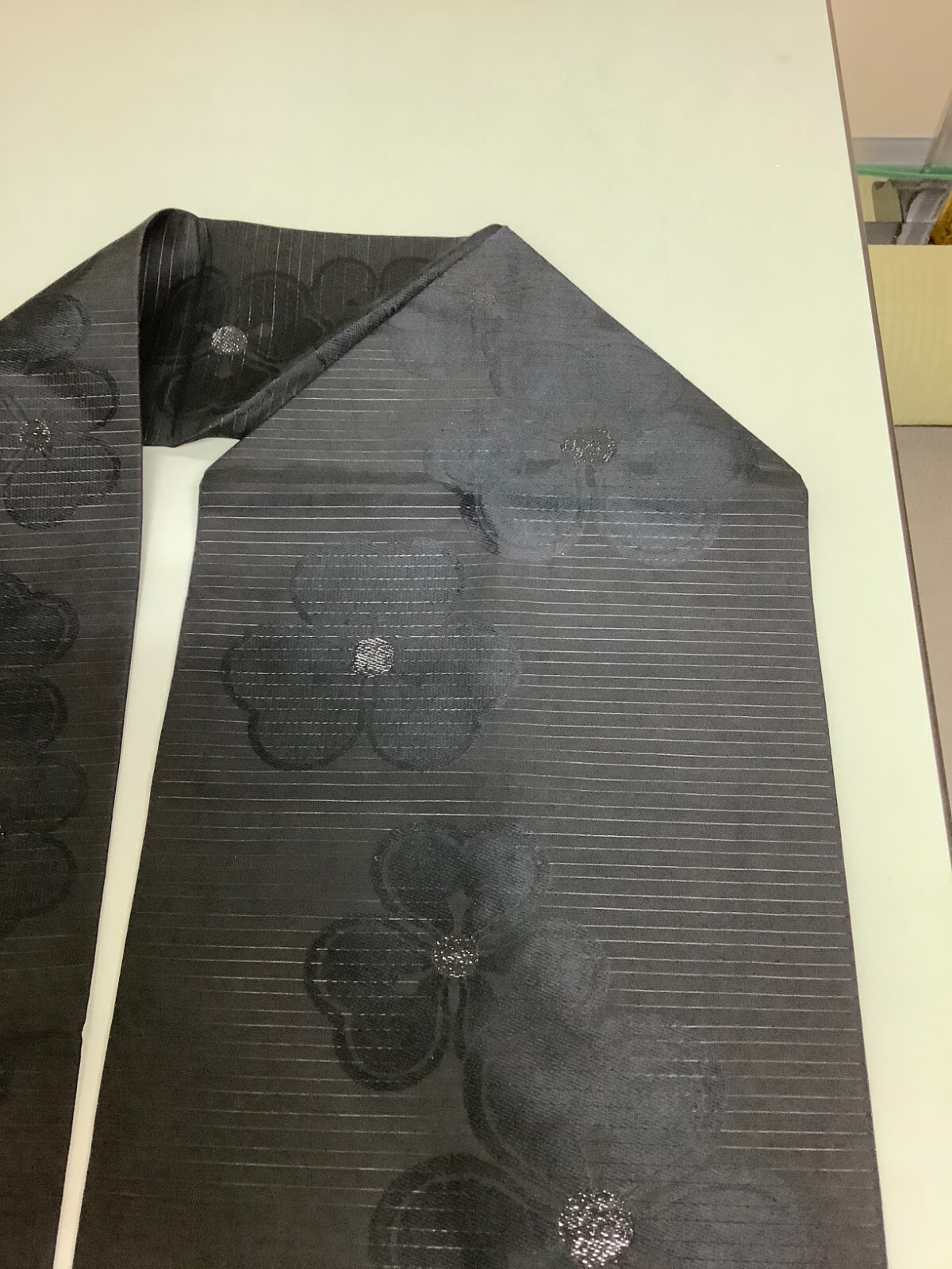 Japanese Vintage Kimono Nagoya Obi Pure silk black traditional flower 133×11.8in