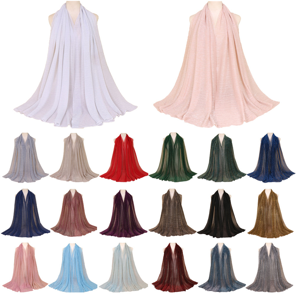 Muslim Headscarf Shimmer Pleated Hijab Scarf Shawl Wrinkle Shiny Head Wrap Stole