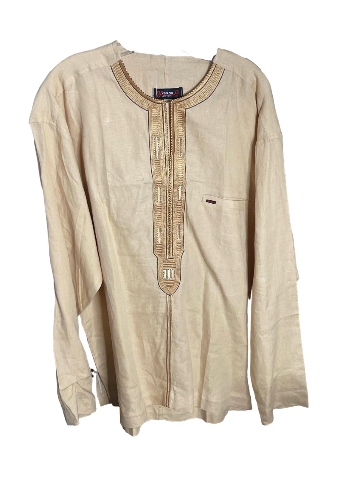 Yvonne Ex Men’s African Dashiki Kaftan Tan Embroidered Shirt XXL
