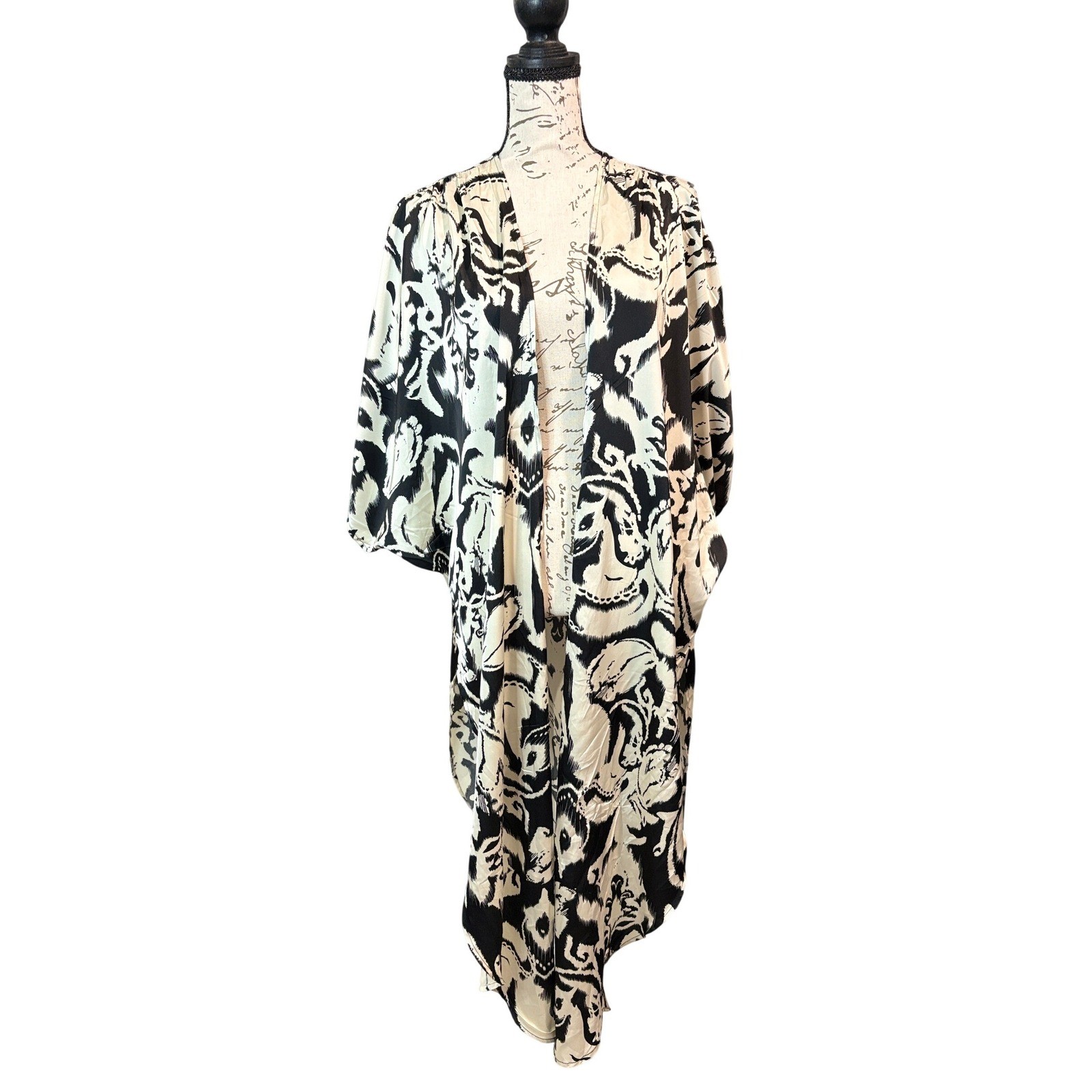 Rain Black White Abstract Ikat Kimono Cardigan Women Small Boho Duster Coverup