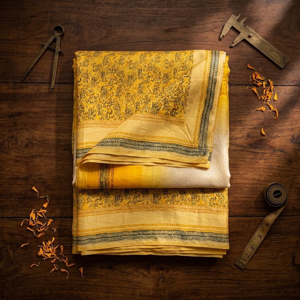 Sanskriti Vintage Saree Yellow Pure Crepe Drum Floral Printed Sari 5+Yard Fabric