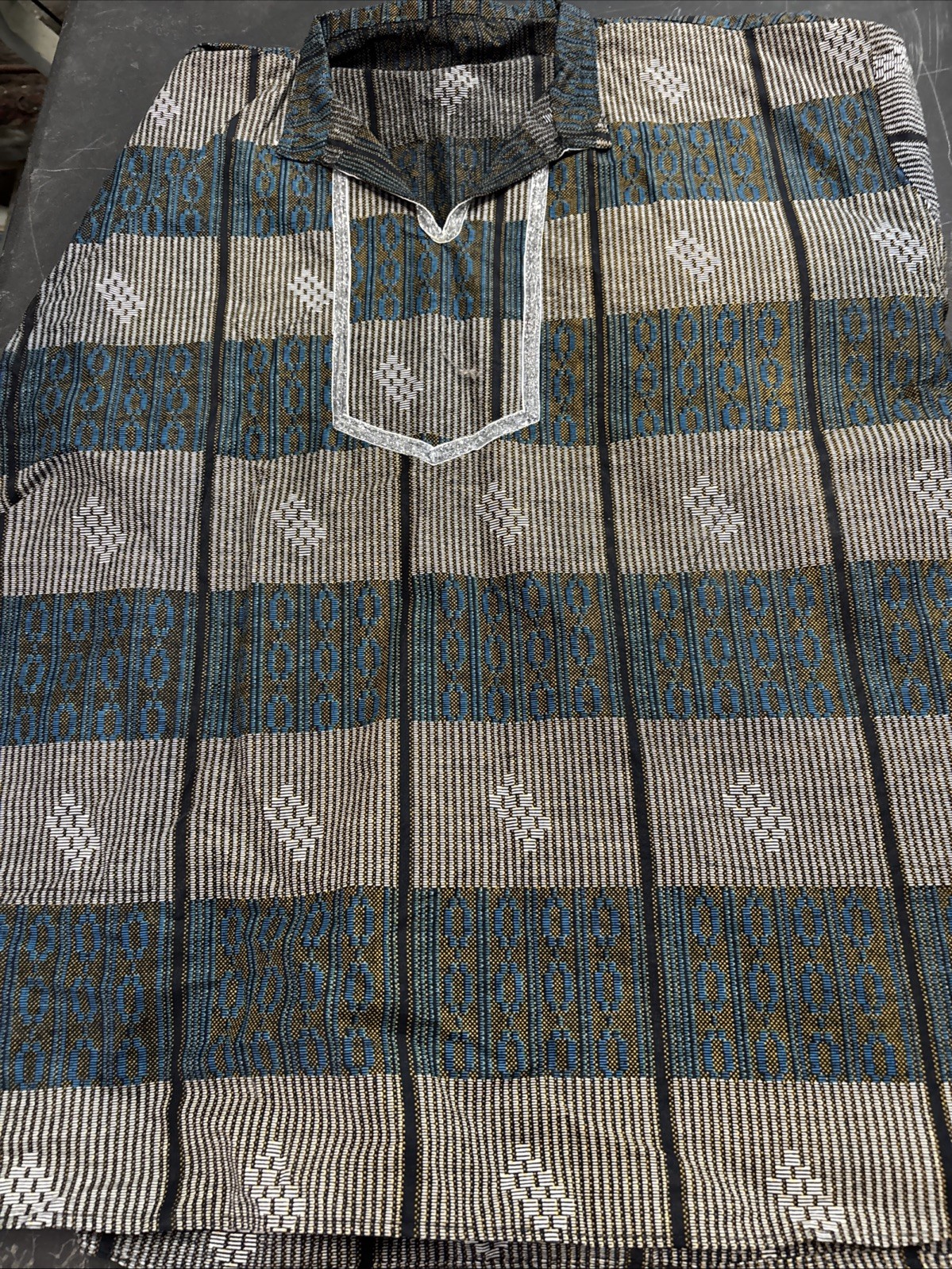 Traditional Dashiki African Shirt Short Sleeve- Dark Gray And Turquoise