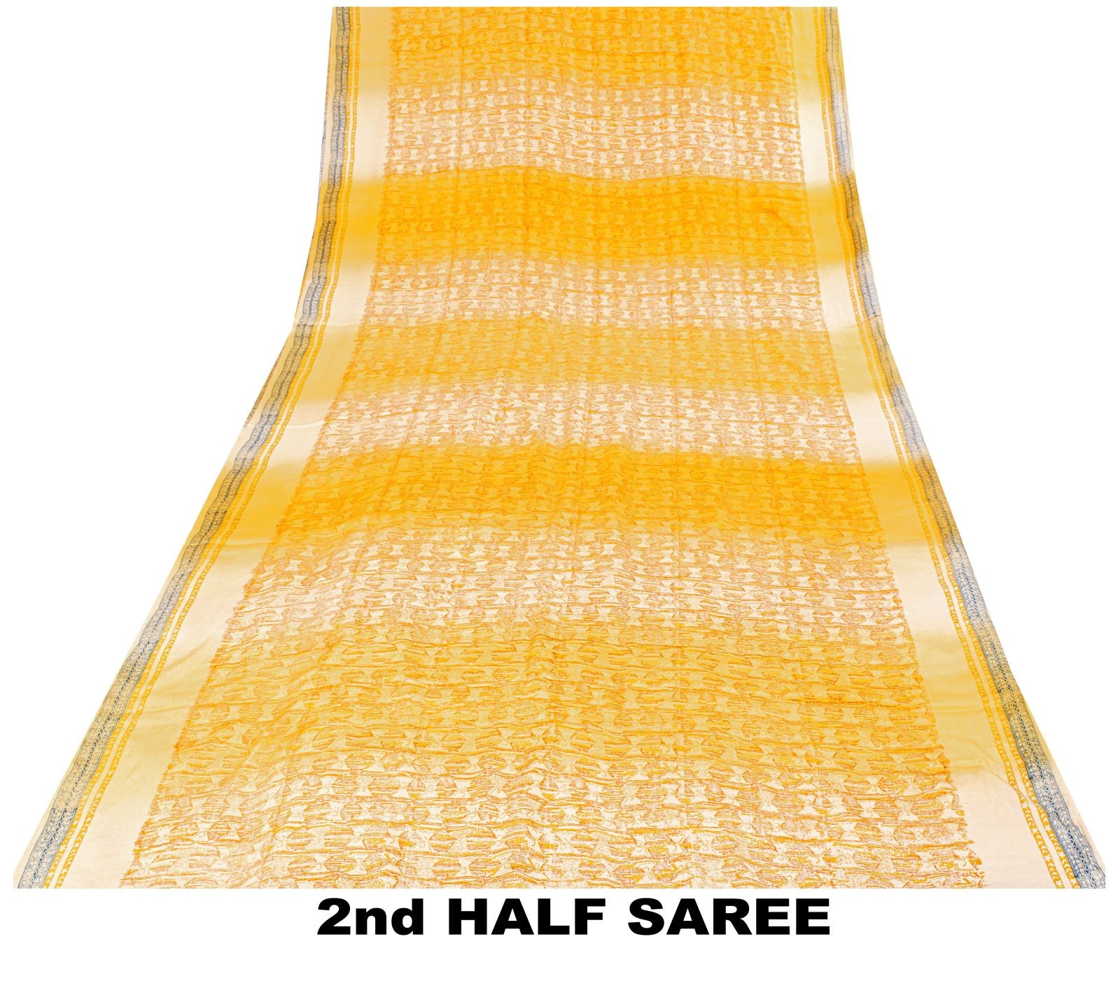 Sanskriti Vintage Saree Yellow Pure Crepe Drum Floral Printed Sari 5+Yard Fabric