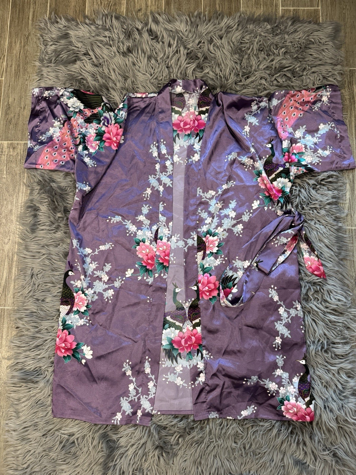 BABEYOND Women’s Purple Floral Peacock Kimono Robe One Size Polyester