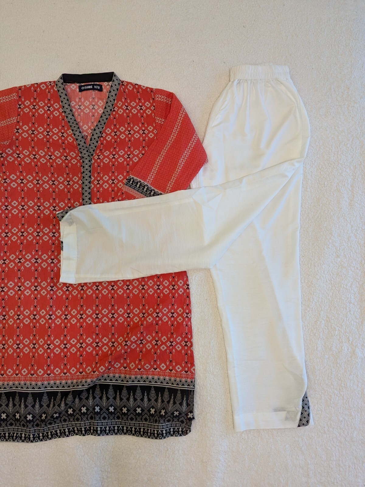 Pakistani Dress Shalwar Kameez Eid Girls Lawn Coral Pink White 9/10 8-10 Years