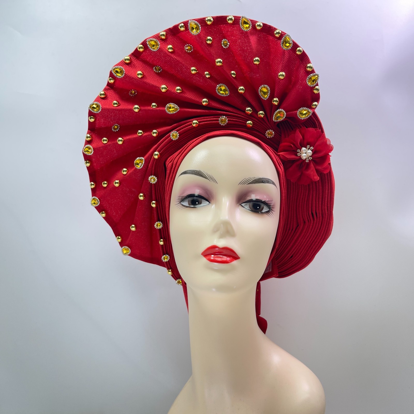 African Gele Fabric Turban Headtie Made Aso-Oke Auto Gele Head Wear Hat Stones