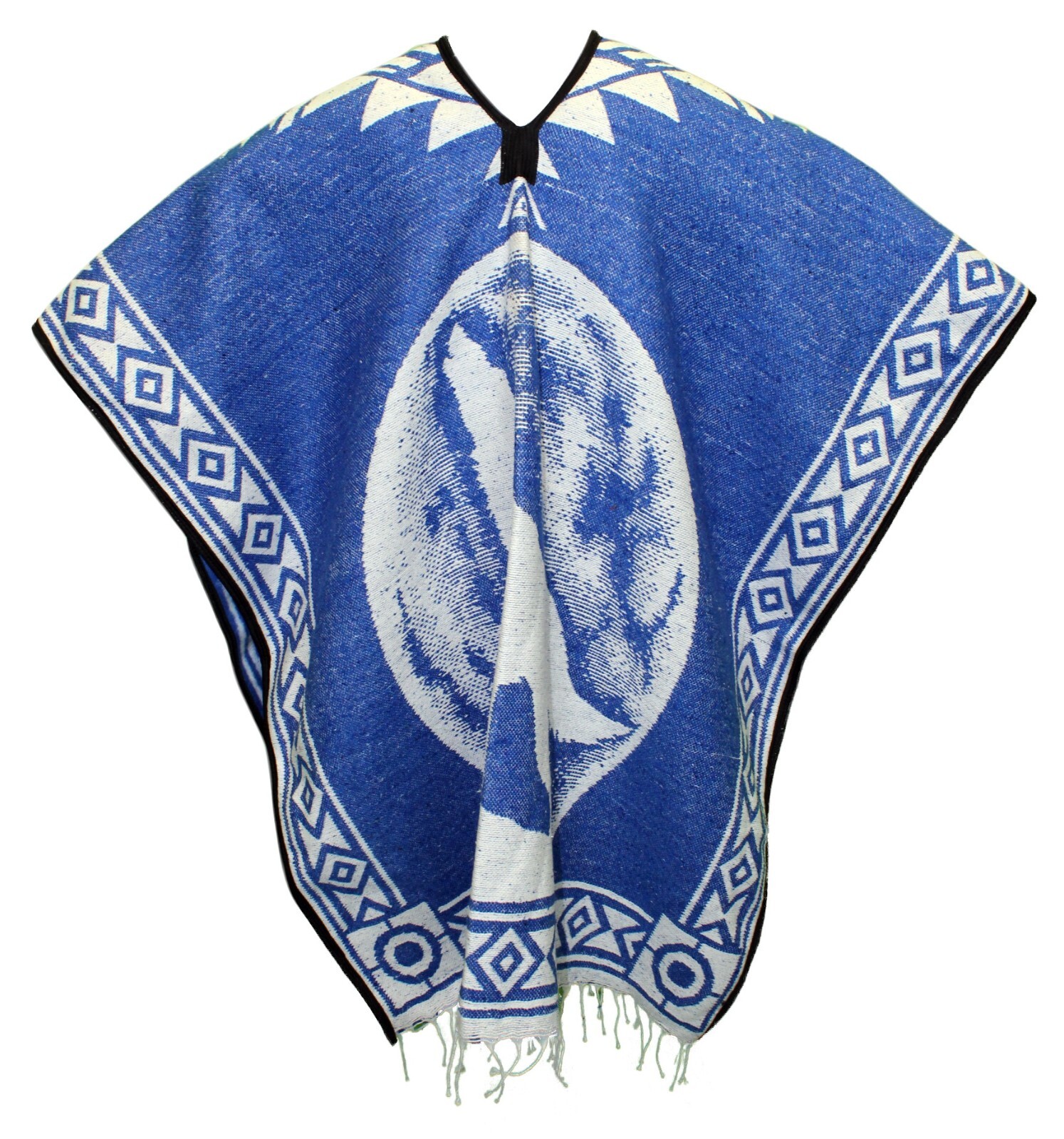 HEAVY BLANKET Mexican PONCHO COYOTE 7 Royal Blue ONE SIZE FITS ALL Gaban
