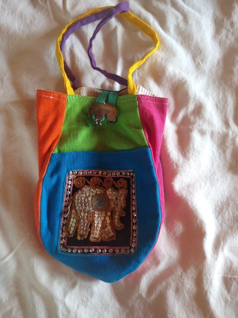 SMALL INDIA EMBELLISHED ELEPHANT HOBO HAND BAG~EMBROIDERY~9X8~MULTICOLOR~SEQUINS