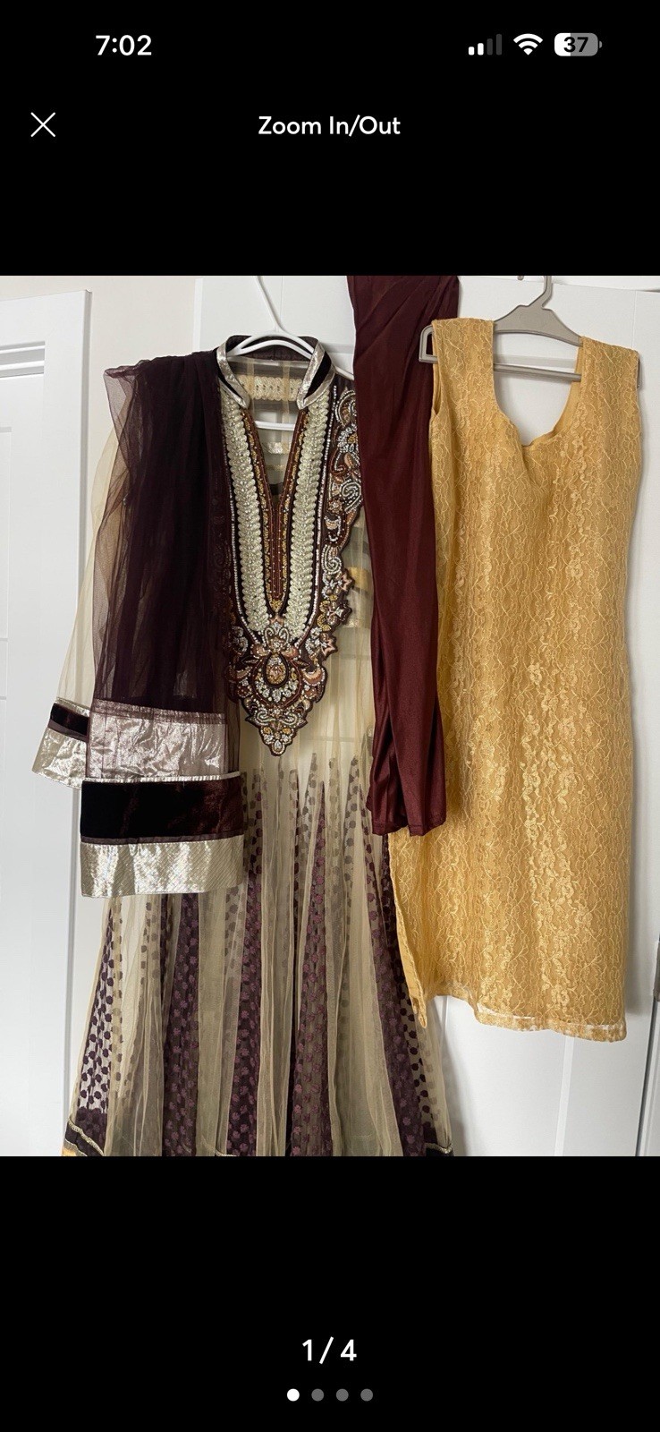 Embroidered Net Lace Anarkali Salwar Kameez Set Beige Brown Gold Maroon Women