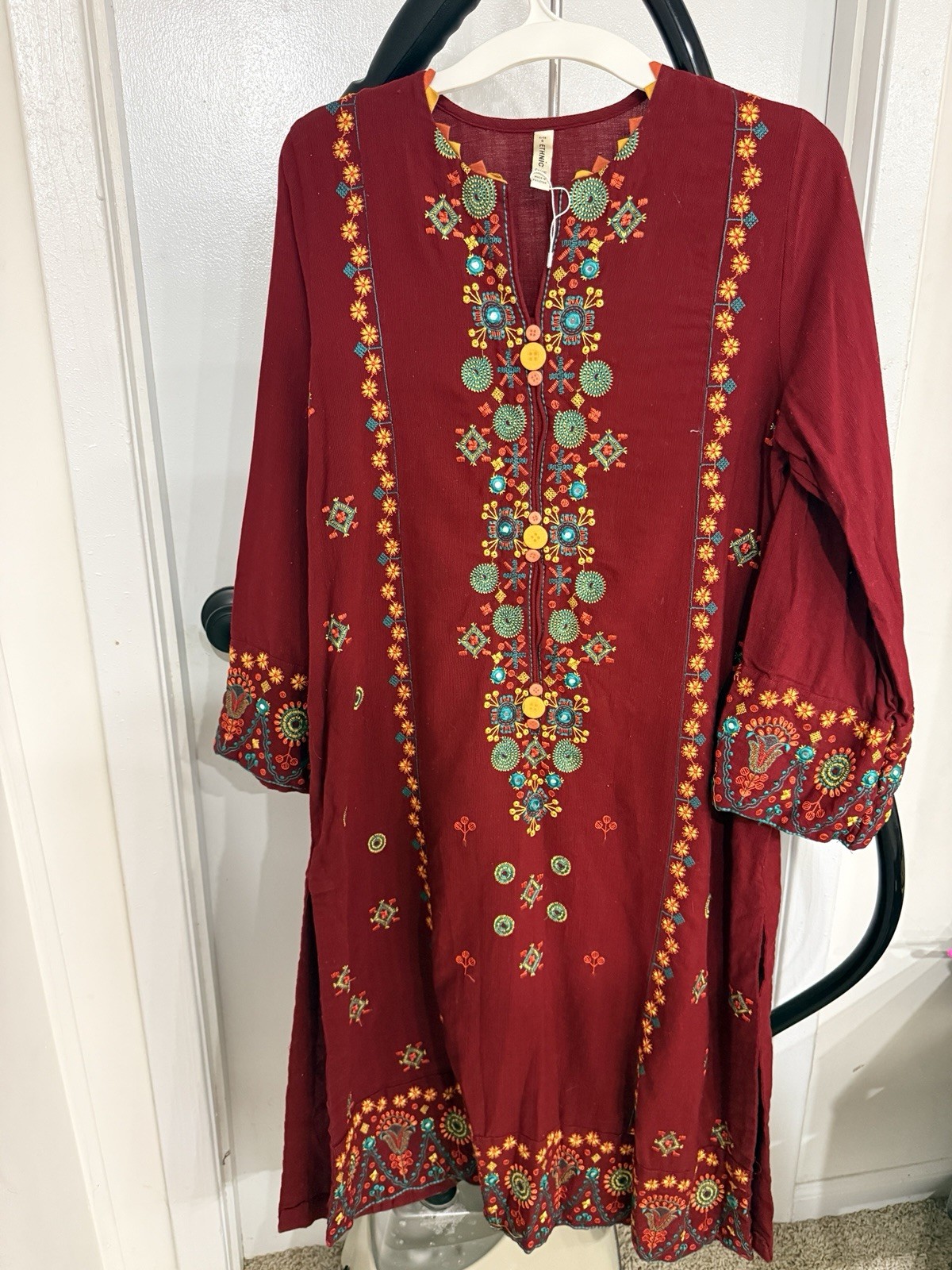 Ethnic casual pret maroon pakistani desi kurti Shirt size small