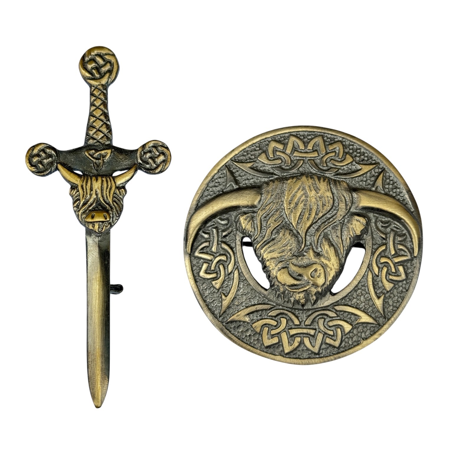 Men’s Scottish Antique Cow Kilt Pin and Brooch