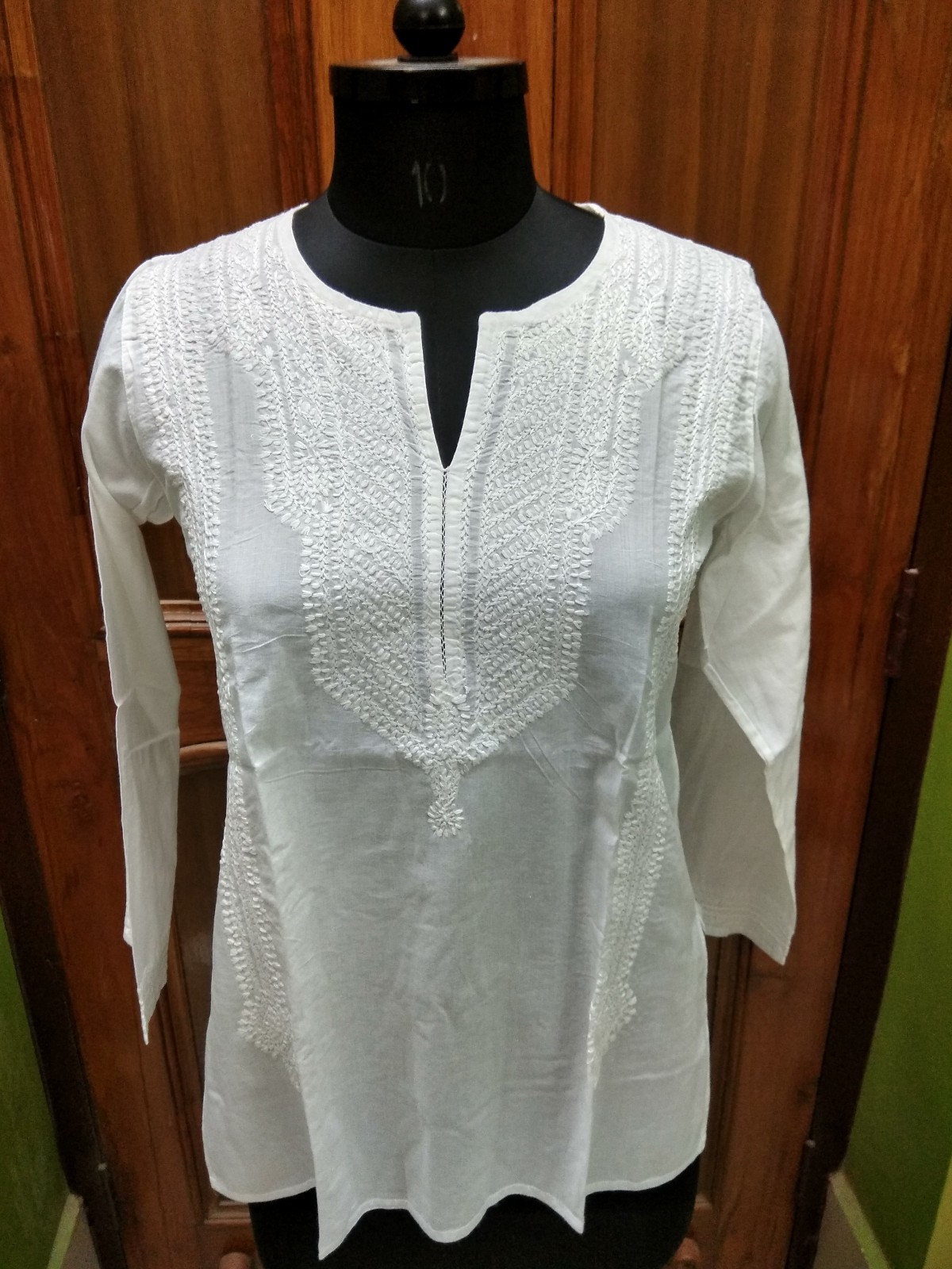 2XS XS M L 2XL 3XL ETHNIC 100% COTTON HANDMADE CHIKAN EMBROIDERY KURTA KURTI