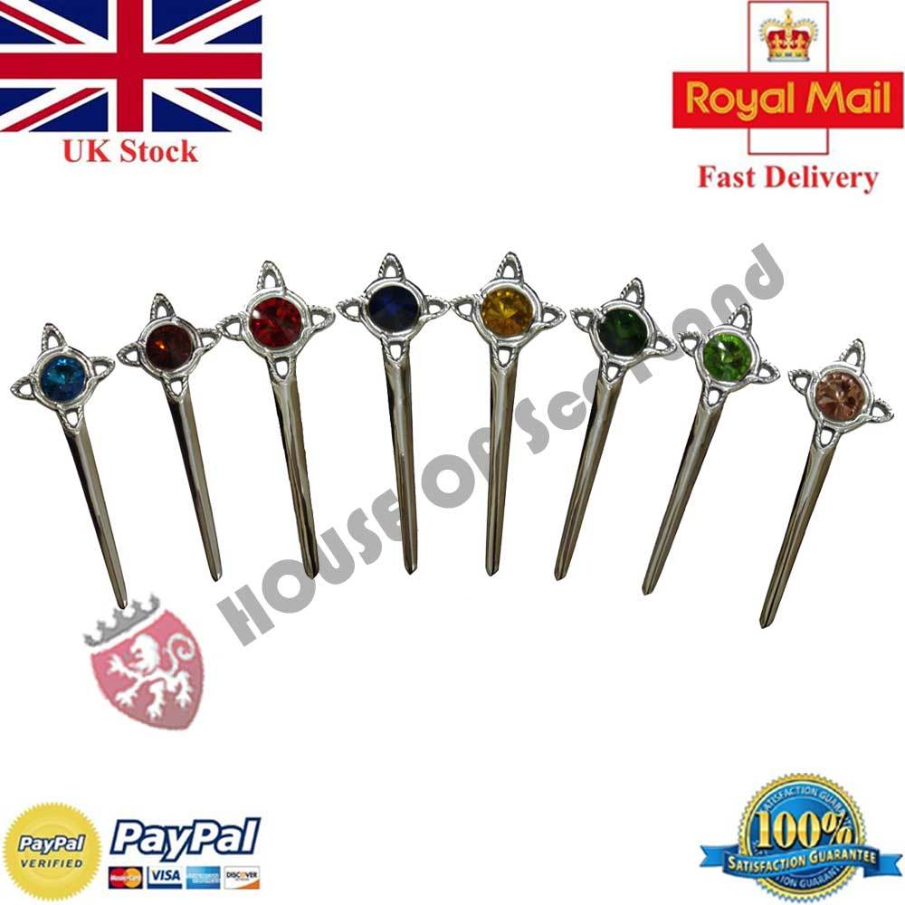 Scottish Kilt Pins Various Stones Chrome Finish 4″ Celtic Knot Pin & Brooches