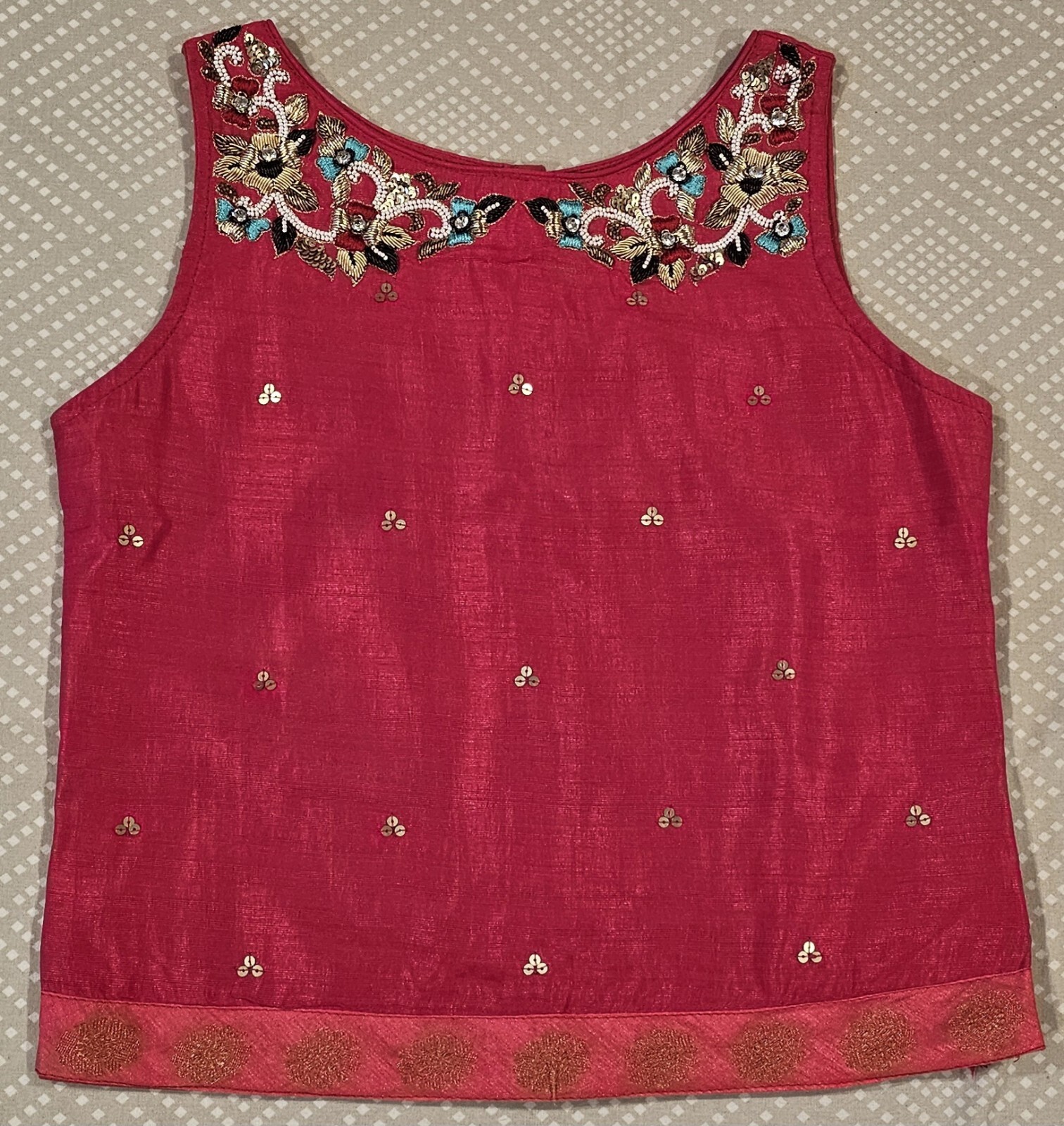 Girls Hot Pink Embroidered Top & Turquoise Blue Lehenga with Dupatta