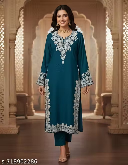 Women’s Plus Size Green Embroidered Rayon A-Line Kurti Only Party Wear 3XL-10XL