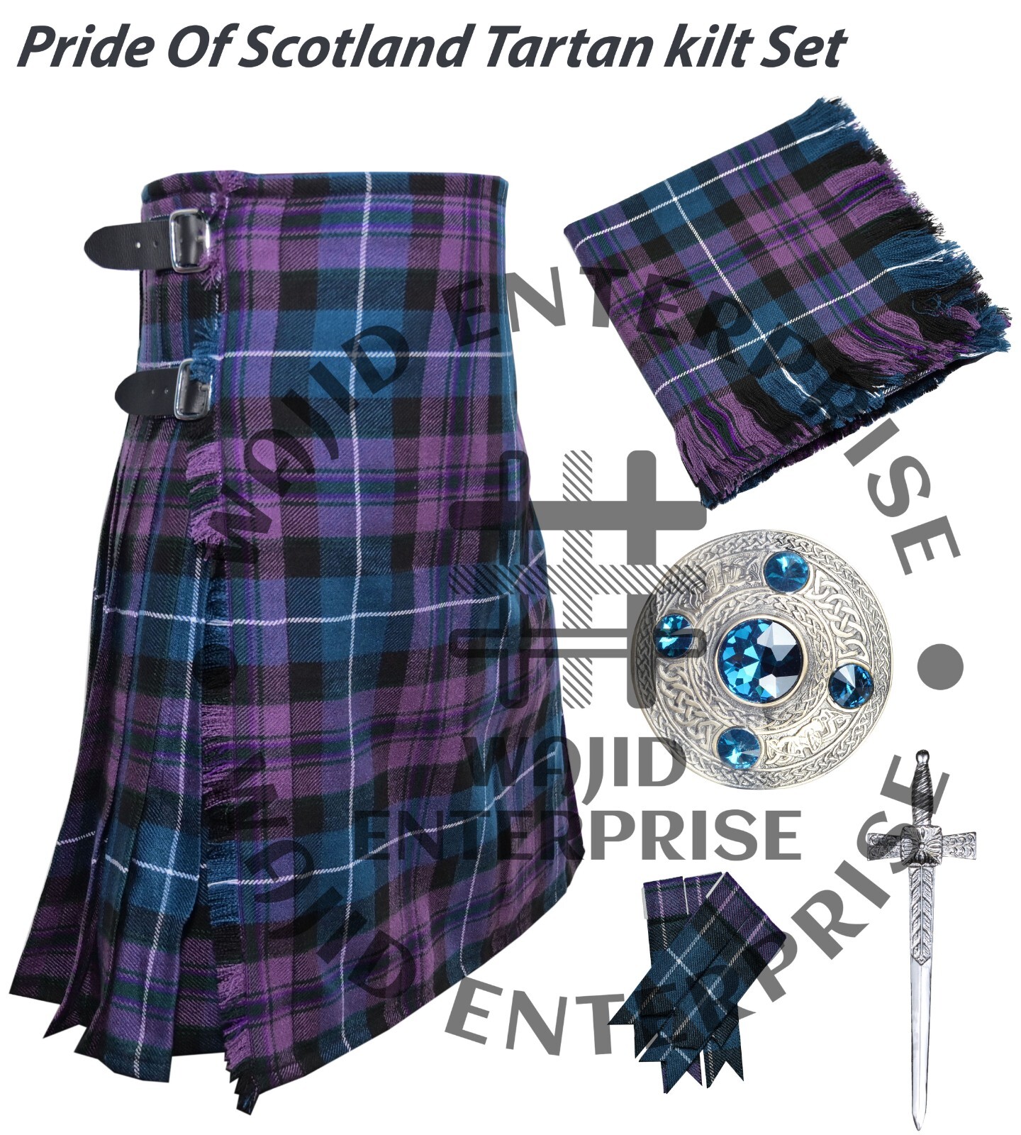 Scottish traditional Pride of Scotland tartan 8 yard Kilt for Men – custom Size