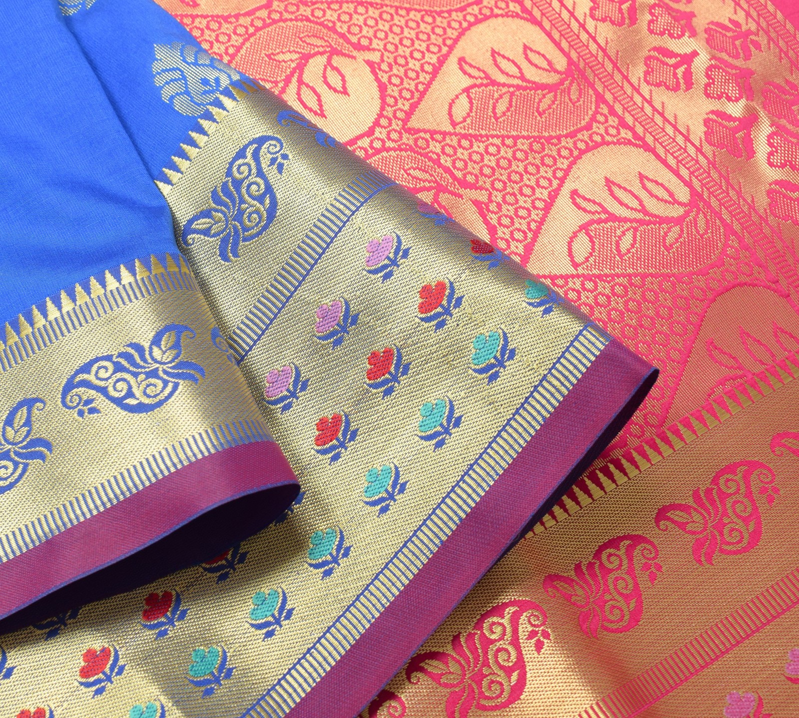 Royal Blue Banarasi Sari Art Silk Zari Woven Floral Border Saree Blouse Fabric