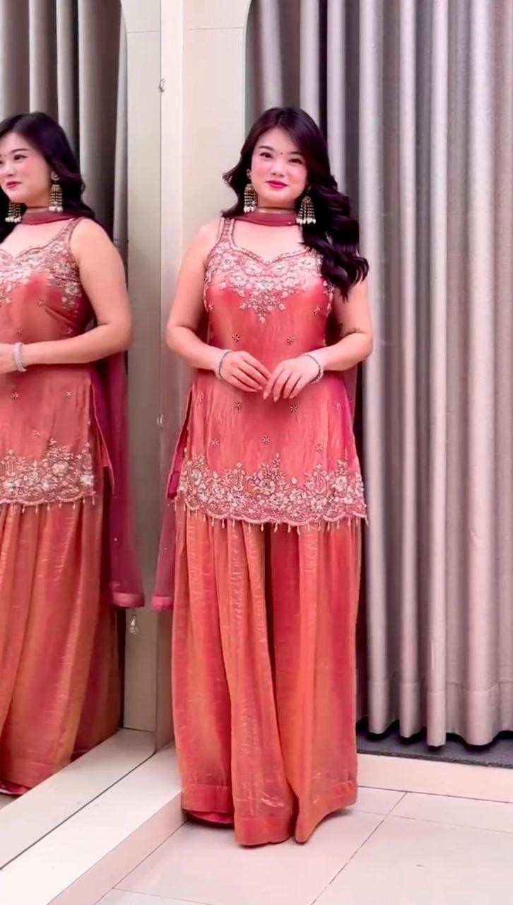 PUNJABI SHARARA PLAZZO KURTI PLAZZO SALWAR KAMEEZ SUIT WOMEN READY MADE DESIGNER
