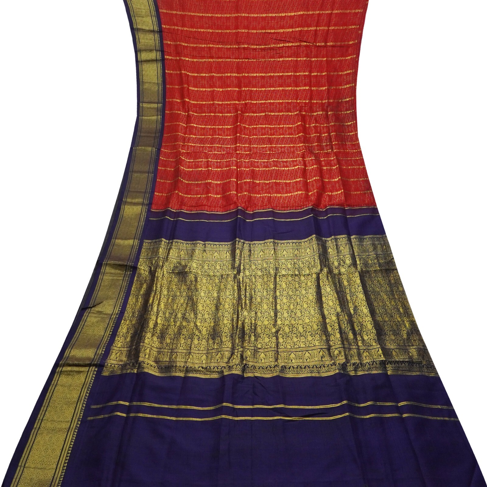 Vintage Red Sarees 100% Pure Kanjivaram Silk Zari Handwoven Brocade Sari Fabric