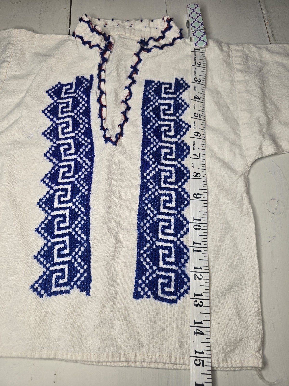 Kids Eastern European Traditional Embroidered Costume 2pc Tunic Pants Blue White