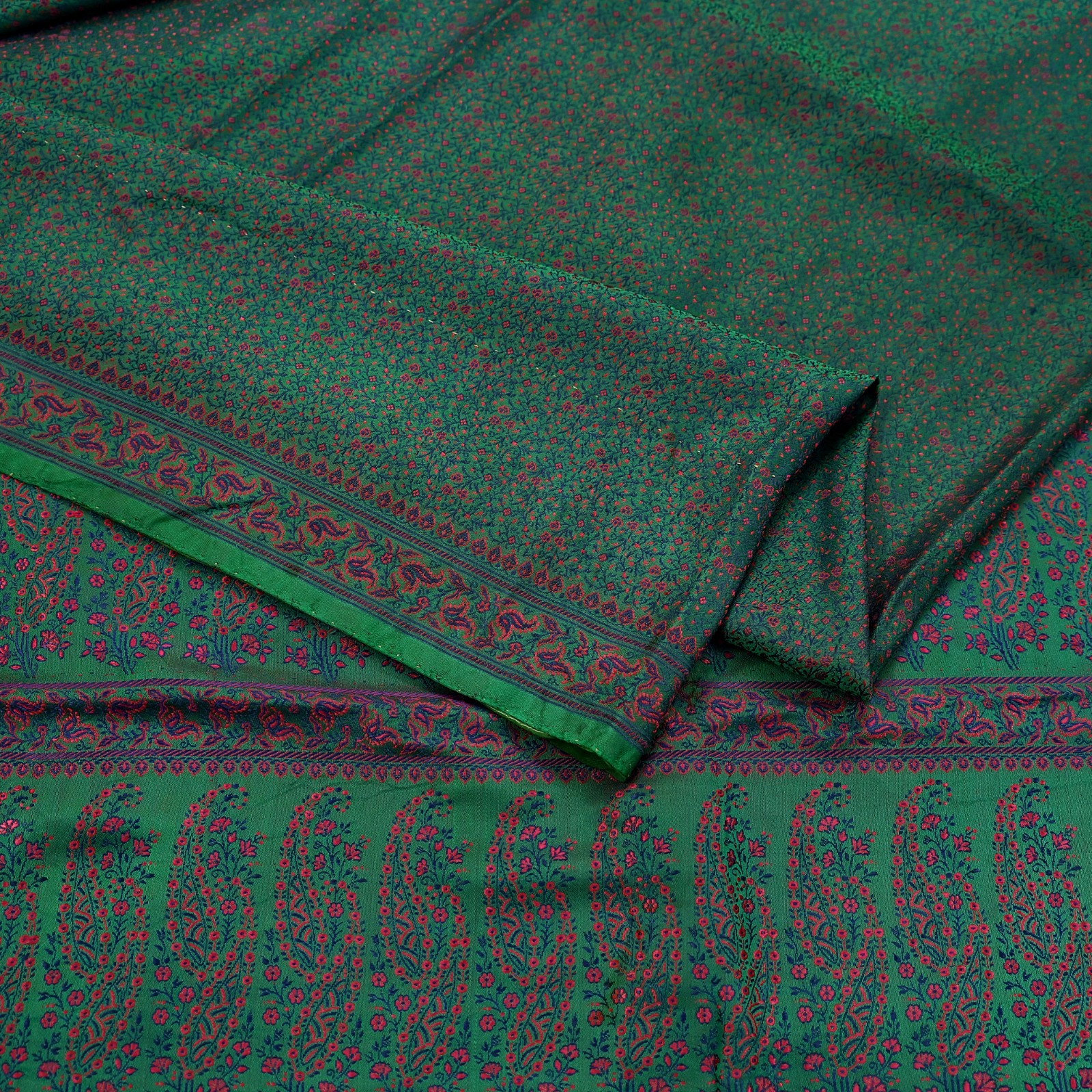 Vintage Green Banarasi Silk Saree Pure Satin Silk Handwoven Tanchoi Fabric 5yard