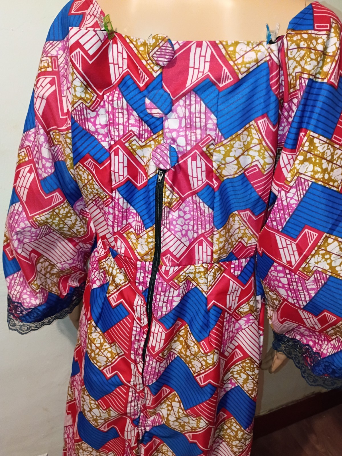 African Print Kaftan Dress for Women Pink Blue Gold Red Traditional Pattern