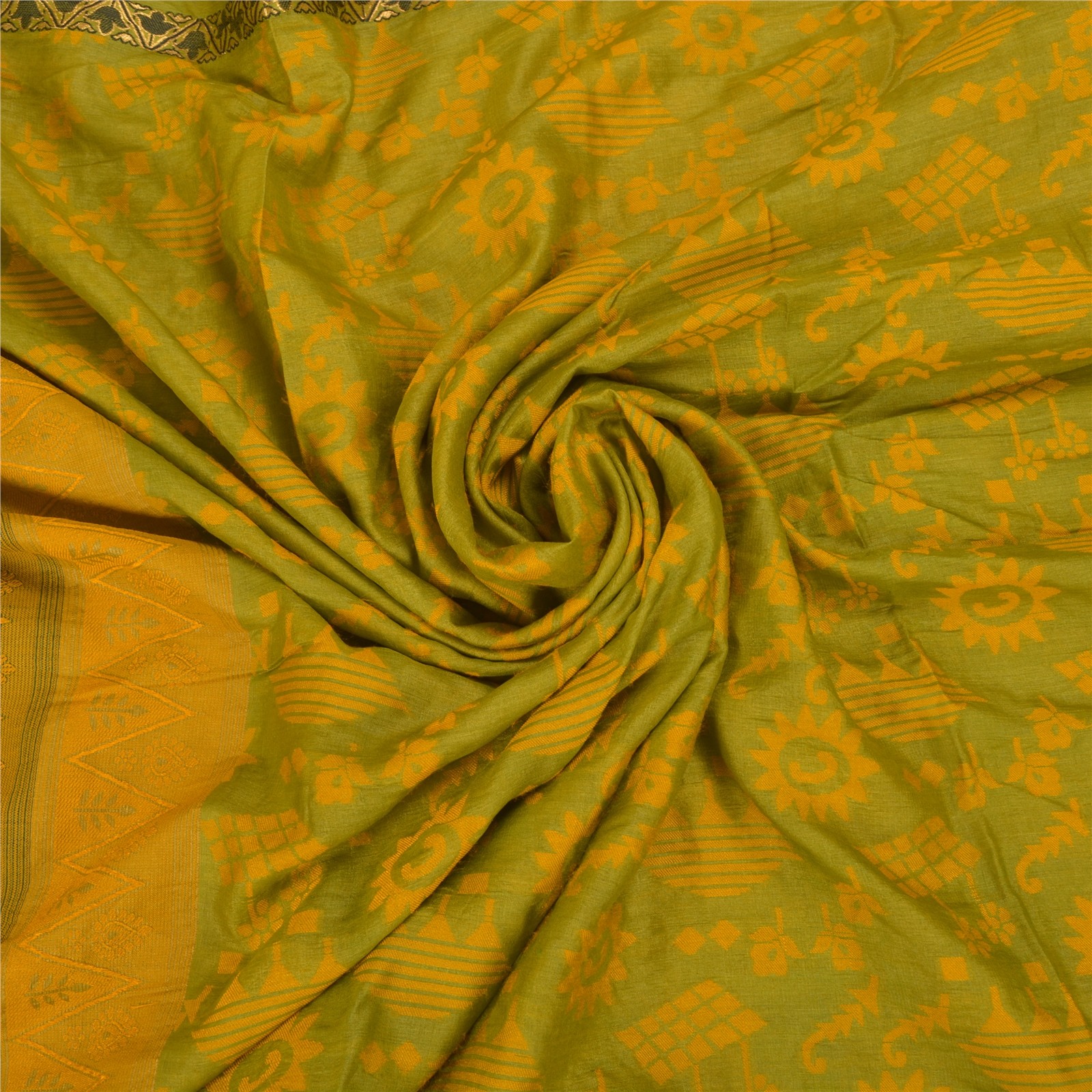 Sanskriti Vintage Green Indian Sarees 100% Pure Silk Woven Sari 5Yd Craft Fabric