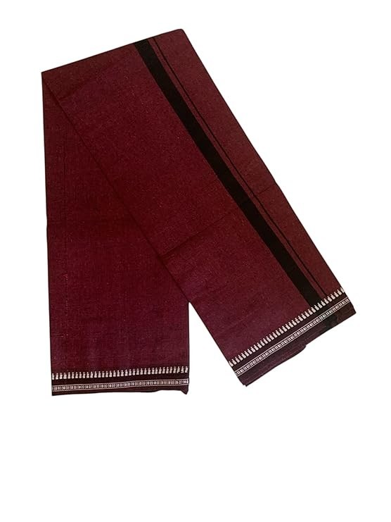 Traditional Kerala Cotton Mundu | Plain Color Dhoti For Men ( 2.0 mtr, Maroon )