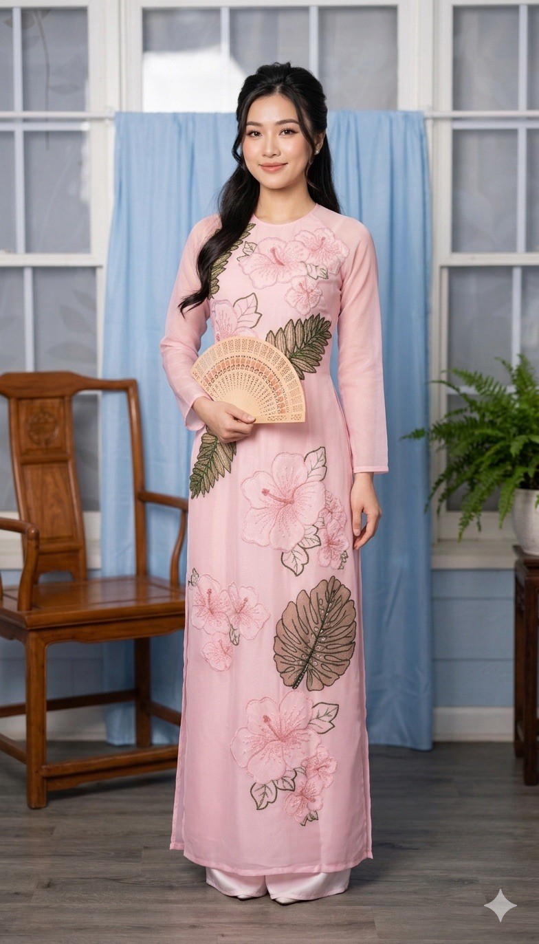 Áo dài Vietnam Tờ double layers, embroidery Size 2xL, us L
