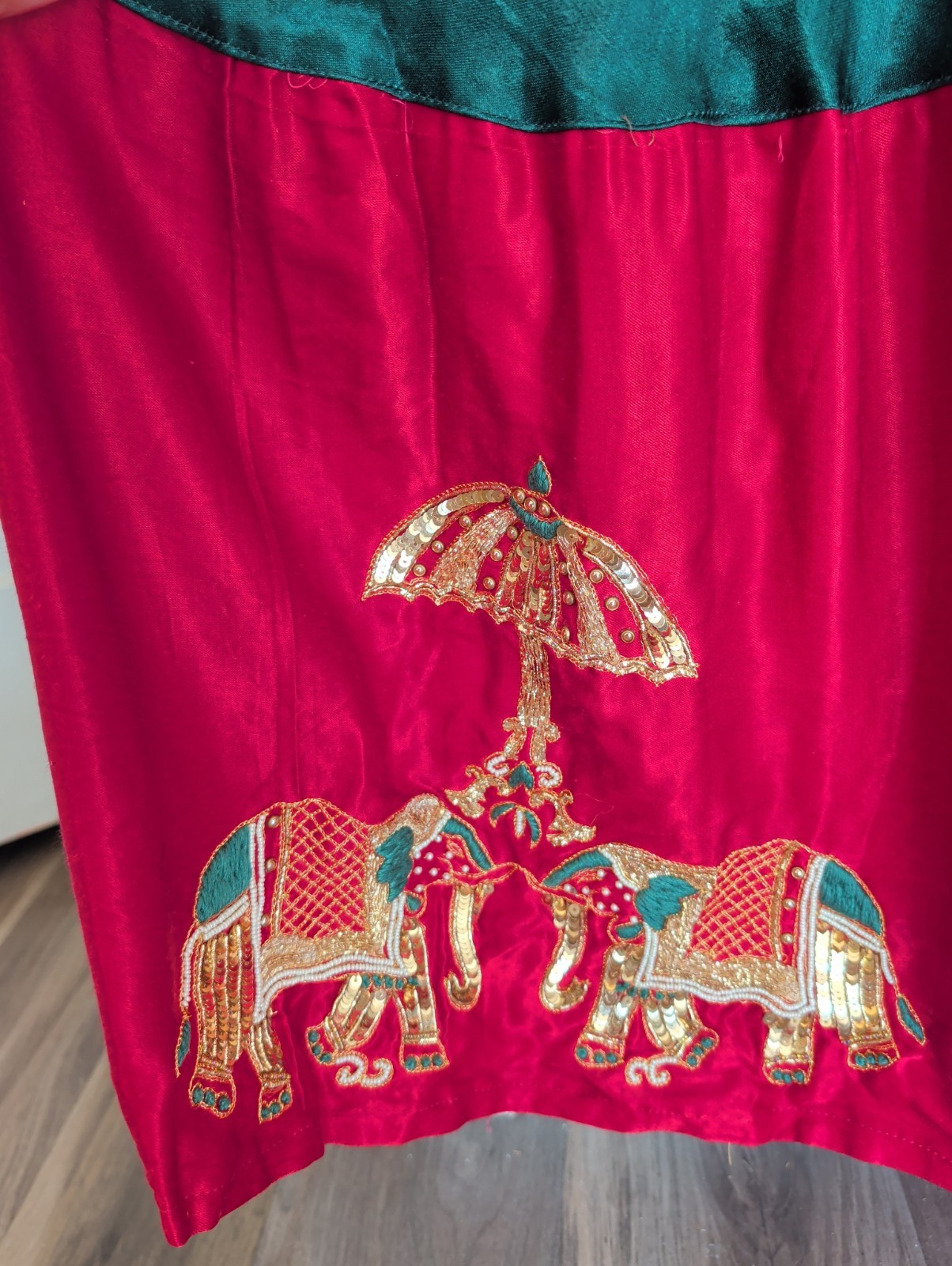Pure Silk Anarkali Dress Elephant Procession Embroidered India Festival Maxi XL