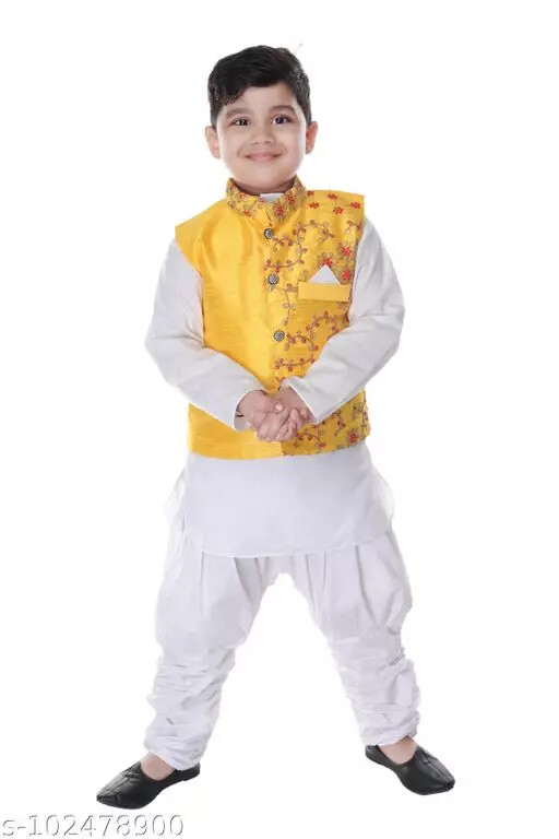 Indian Bollywood Wear Boys Stylish Cotton Embroidered Boys Kurta Sets Pack Of 1