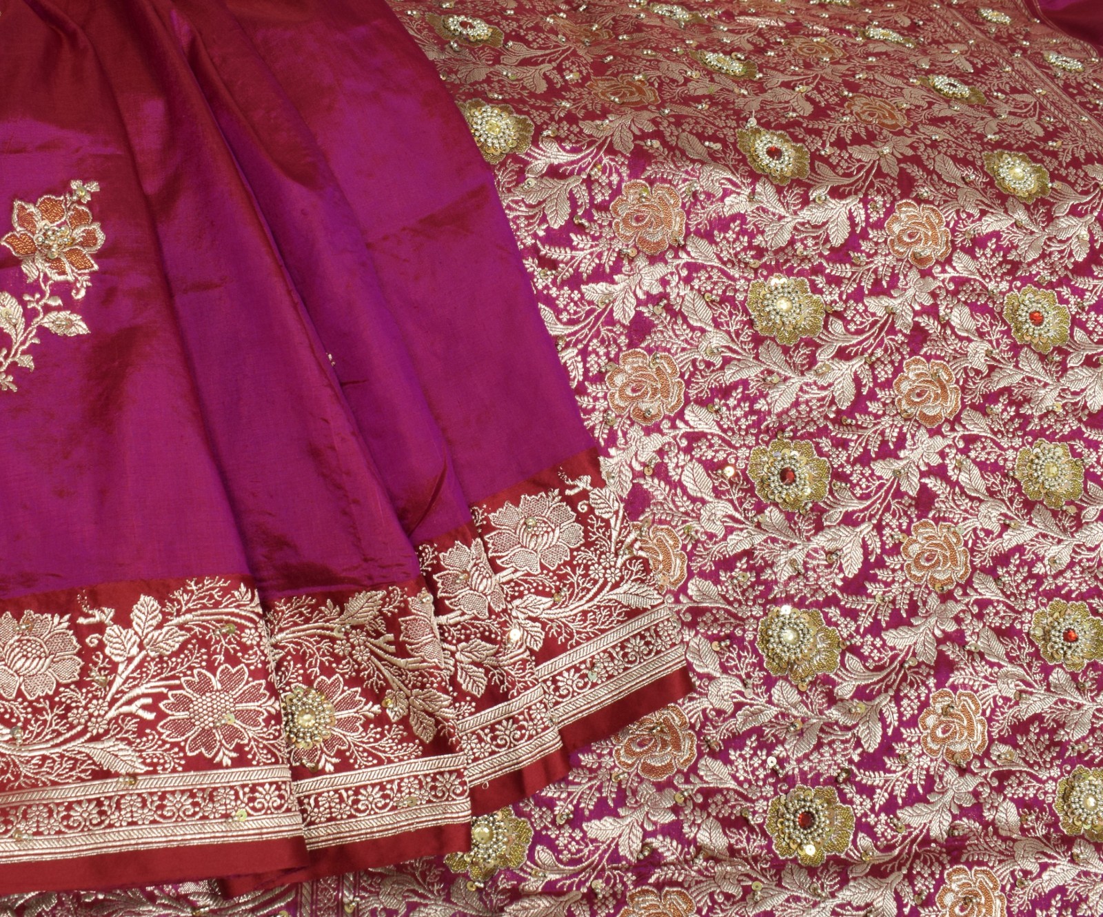 Sushila Vintage Purple Pure Silk Saree Hand Work & Banarasi Brocade HEAVY Sari