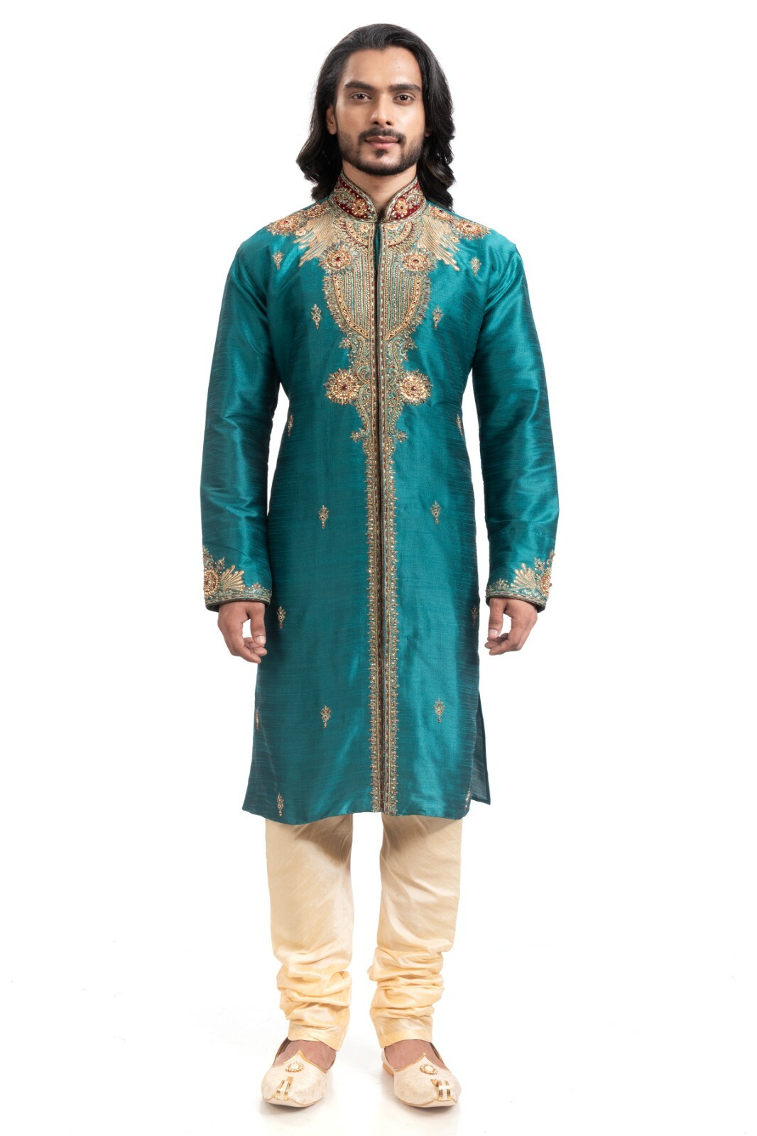 itailorman Ethnic Men Indian Designer Dark Green Kurta Churidar for 2pc
